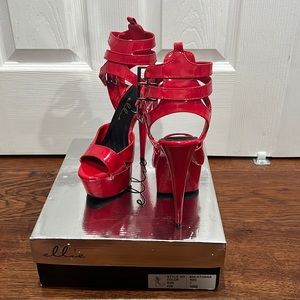 Ellie | Shoes | Red Patent Platform High Heels Clear Strap Open Toe